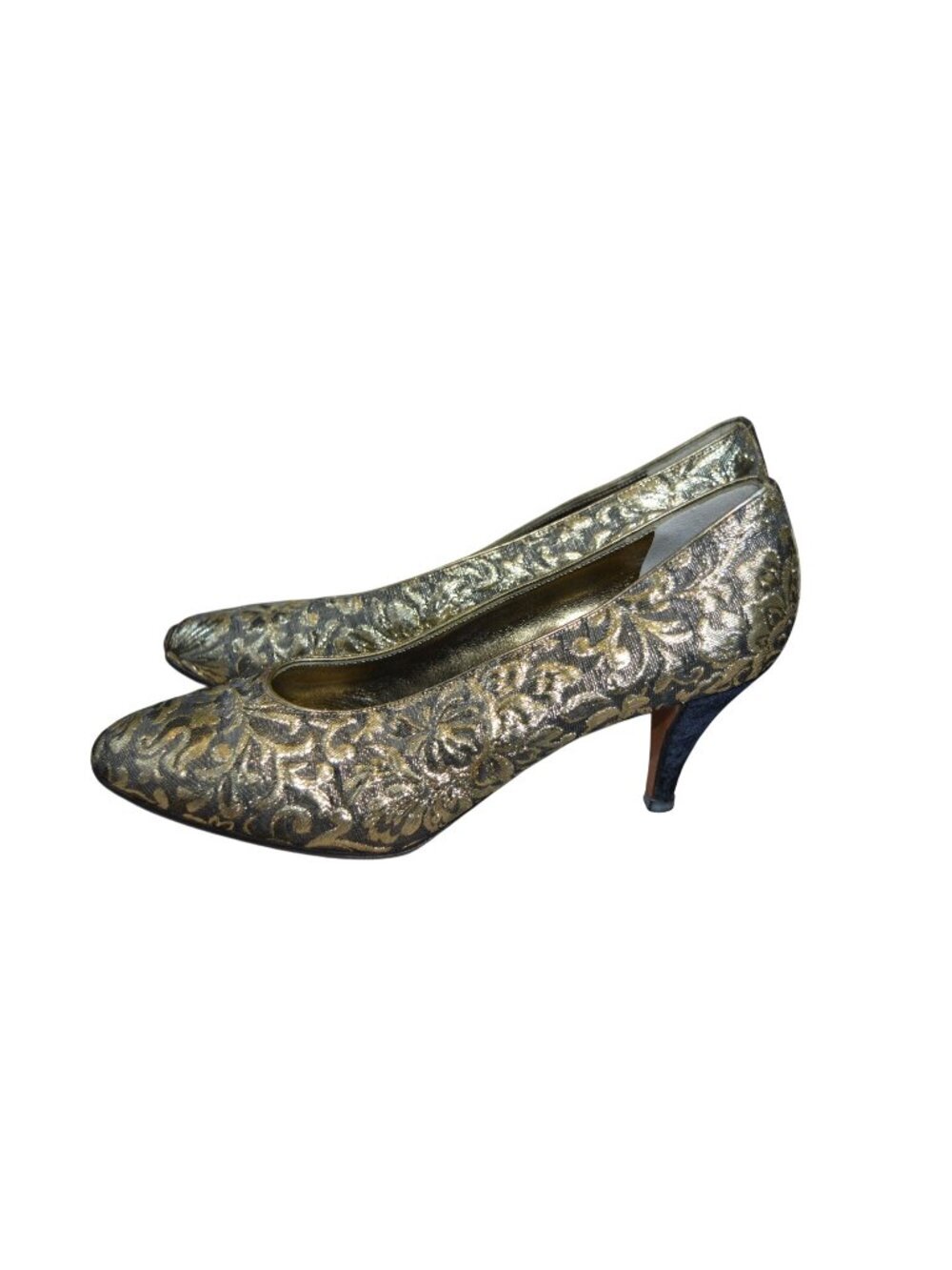 Anne Klein Vintage 90s Metallic Brocade Pump Velvet Heels Women's Size 6.5 Party